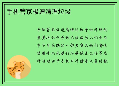 手机管家极速清理垃圾